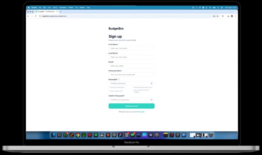 Create an account with BudgetBro