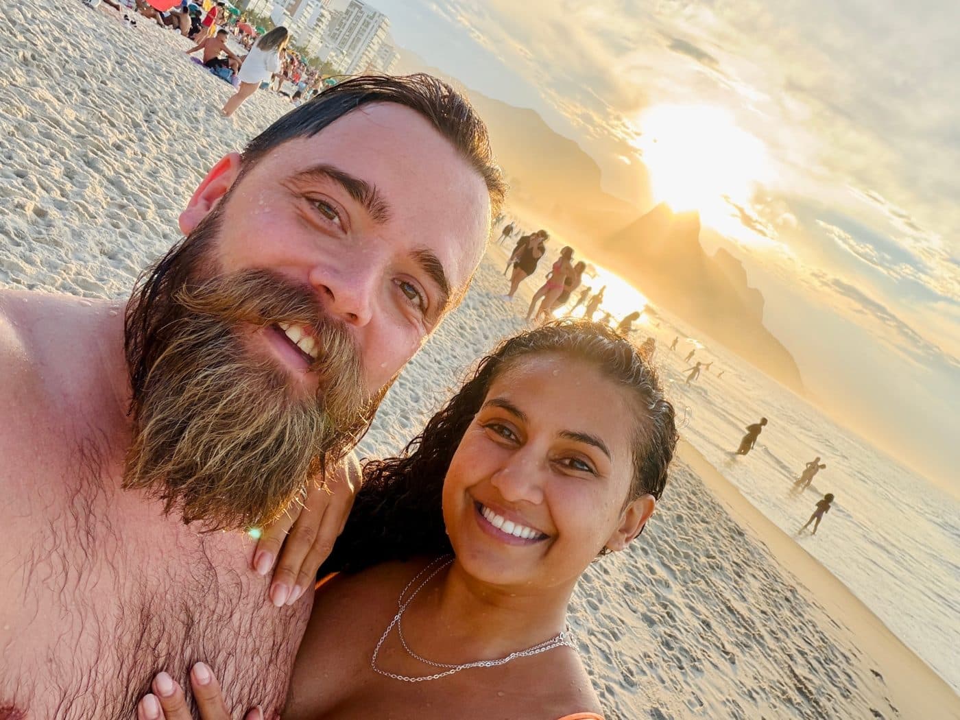 Josh and Samar on the beach in Rio de Janeiro