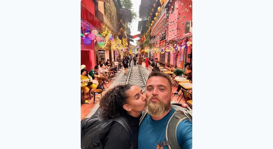 Josh and Samar at Train Street, Hanoi | BudgetBro