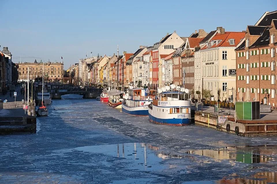 Nyhavn harbour in Copenhagen in winter, with ice on the water | BudgetBro