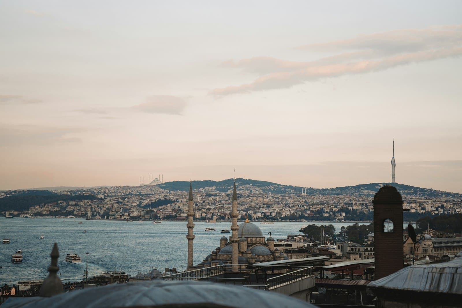 Istanbul skyline and the Bosphorus strait at sunset, Turkey