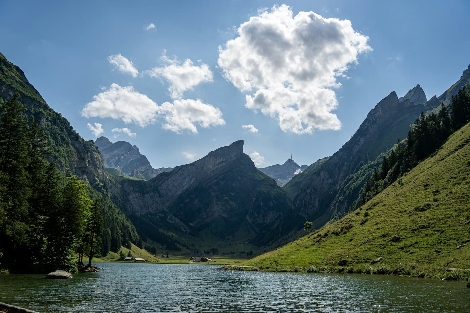 Seealpsee mountain lake in the Swiss Alps, Switzerland