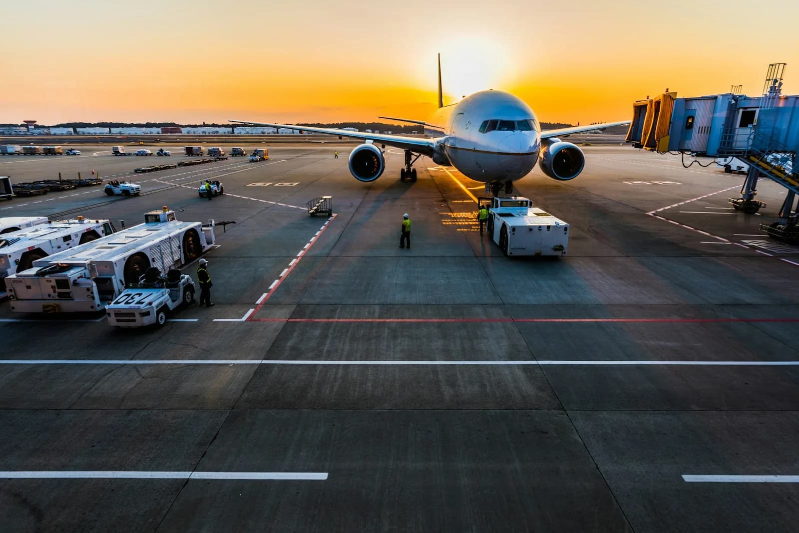 A passenger aircraft parked at an airport gate at sunset with ground crew, where arriving travellers clear Thai immigration | BudgetBro