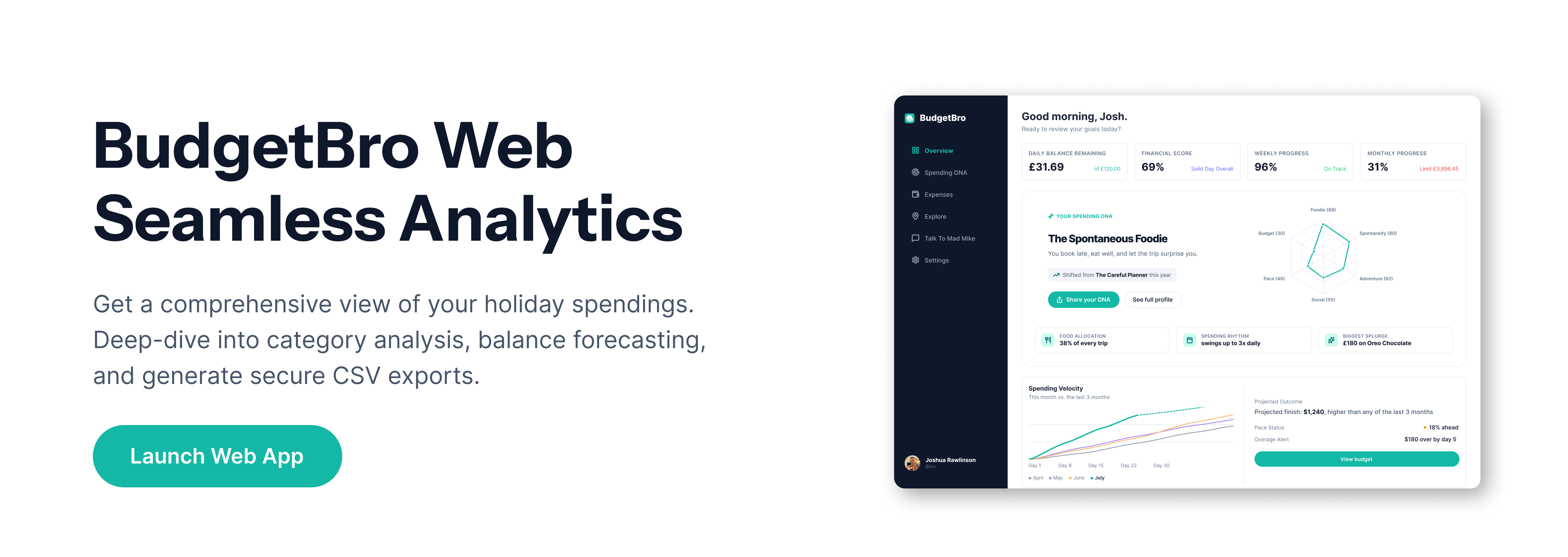 BudgetBro Web — seamless analytics, launch the web app